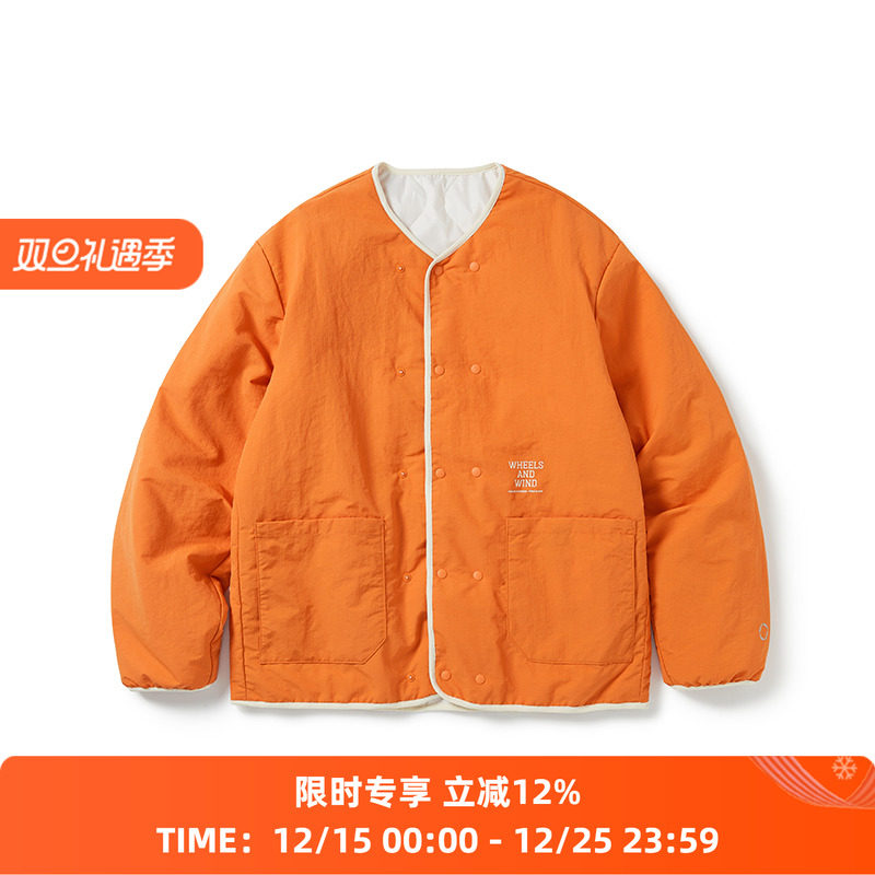 WHEELS and WIND抗静电材质男女中性双面夹棉防泼水无领棉服外套