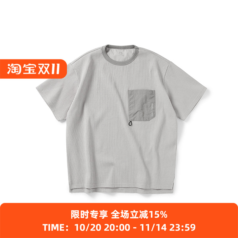 WHEELS and WIND 男式SOLOTEX华夫格机能性宽松口袋圆领短袖T恤