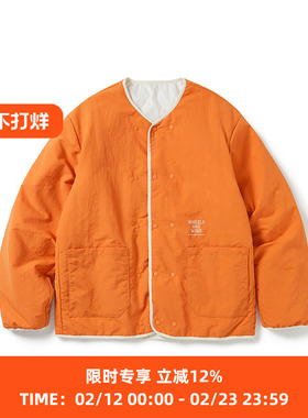 WHEELS and WIND抗静电材质男女中性双面夹棉防泼水无领棉服外套