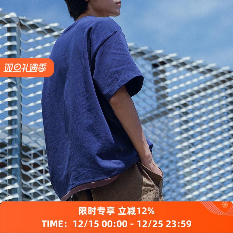 PRIMEE拼色短袖圆领T恤