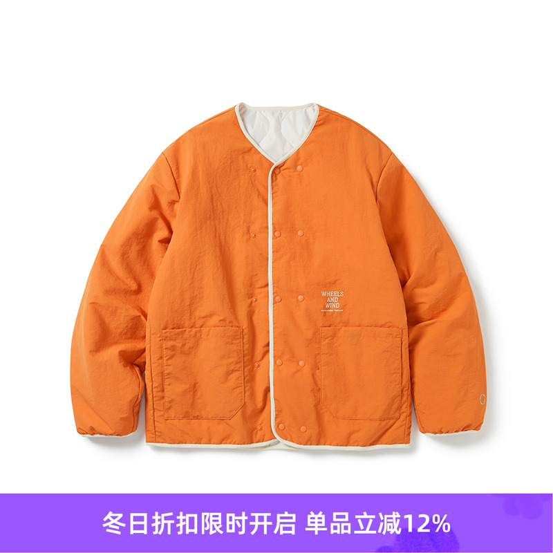 WHEELS and WIND 男女中性款双面穿夹棉防泼水无领棉服外套