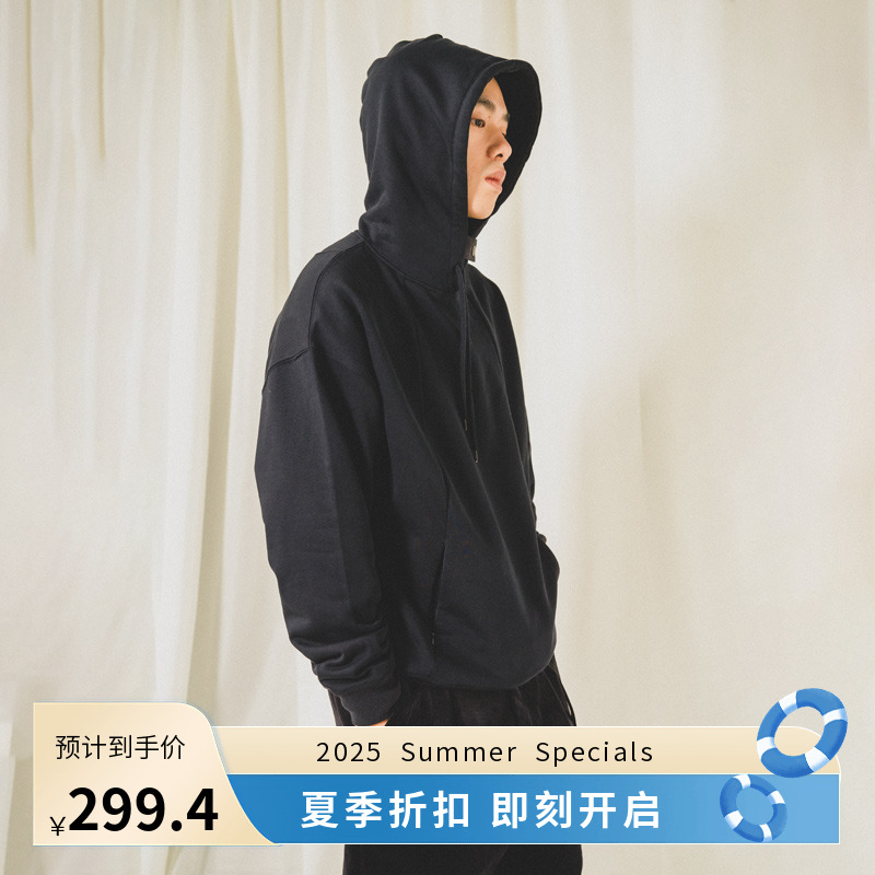 PRIMEE ELBOW PATCHED PULL OVER HOODY 工事风连帽卫衣 纯色帽衫