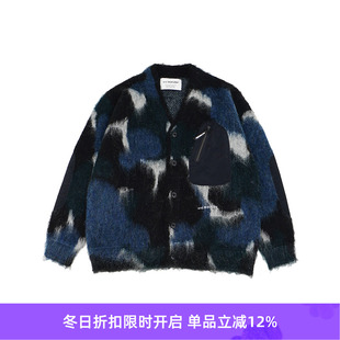 wander 男女拼色马海毛羊毛混纺开衫 mix shaggy 毛衣 color and