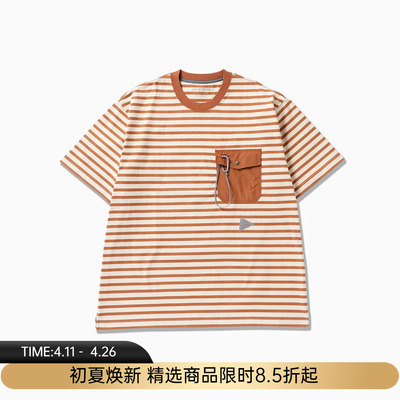 and wander stripe pocket SS T 男女条纹圆领短袖口袋T恤