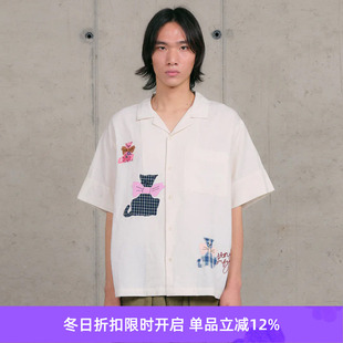 SHIRT GREETINGS 男女款 手工刺绣拼贴宽松短袖 Story 衬衫 mfg