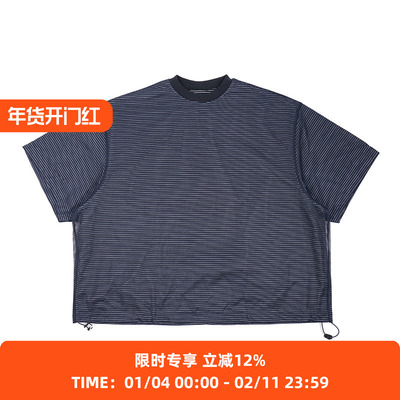 is-ness BALLOON BORDER LAYERED MESH天竺棉网眼拼接透气廓形T恤