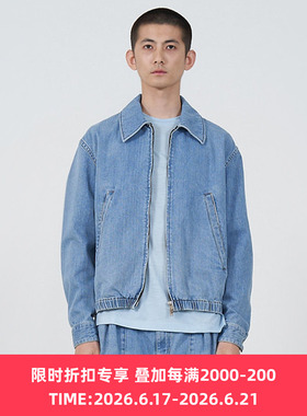 YOKE BLEACHED DENIM FRONT ZIP BLOUSON 复古石洗拉链牛仔夹克