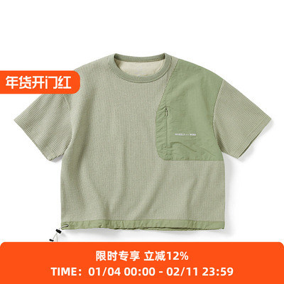 WHEELS and WIND 女式SOLOTEX华夫格短款宽松机能性圆领短袖T恤