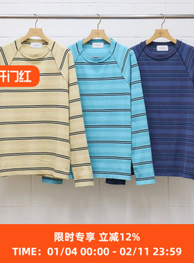 UNUSED RAGLAN BORDER L/S TEE 再生棉插肩袖条纹拼接长袖T恤