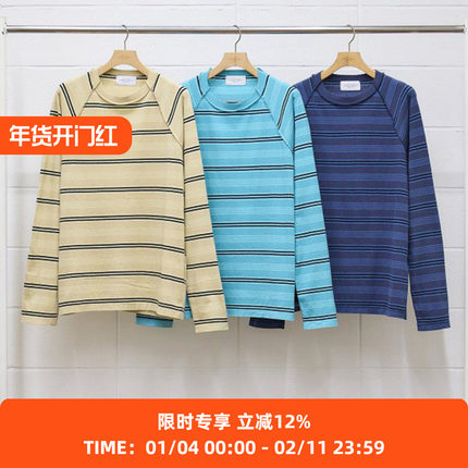 UNUSED RAGLAN BORDER L/S TEE 再生棉插肩袖条纹拼接长袖T恤