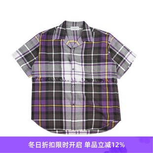 CHECK BIG SHIRT 水洗做旧流苏拼接格子短袖 UNUSED 衬衫 FRINGE