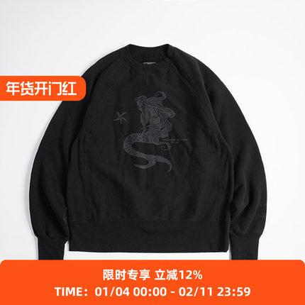 Engineered Garments Raglan Crew 美人鱼印花重磅复古圆领卫衣