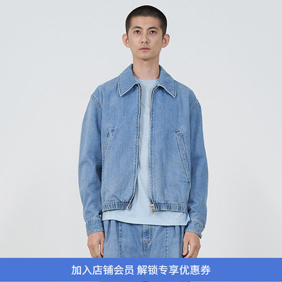 YOKE BLEACHED DENIM FRONT ZIP BLOUSON 复古石洗拉链牛仔夹克