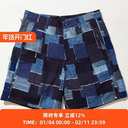 KUON Patchwork Shorts 古布印花拼接短裤 休闲裤 日本制