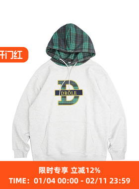 Drole de Monsieur Le Hoodie Tartan 法式刺绣LOGO拼色连帽卫衣