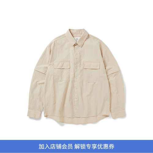 WHEELS and WIND 竹节皱盐缩尼龙袖子可脱卸机能性衬衫