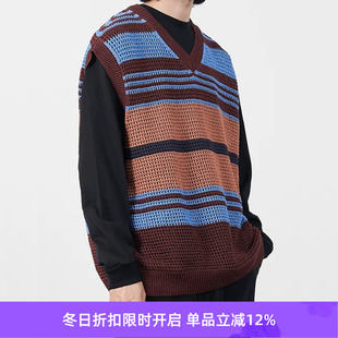 VEST YOKE KNIT MESH V领棉针织条纹背心 BORDER
