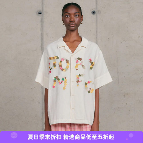 Story mfg GREETINGS SHIRT 男女款手工刺绣拼贴宽松短袖衬衫