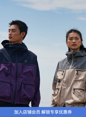 WHEELS and WIND 男女款 多口袋拼色冲锋衣外套