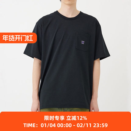 Needles S/S Crew Neck Tee Poly Jersey 蝴蝶刺绣圆领口袋T恤