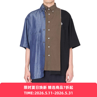 kolor Blouse 牛仔拼接短袖衬衫