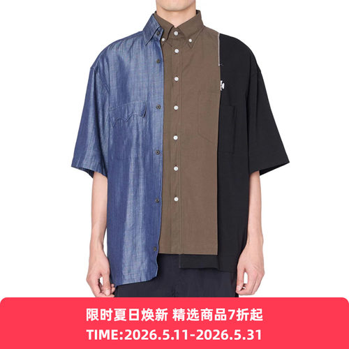 kolor Blouse 牛仔拼接短袖衬衫