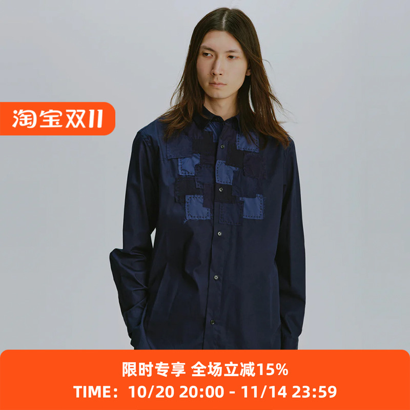 KUON Regular Collar Tux Shirket 古布拼接蓝染长袖衬衫