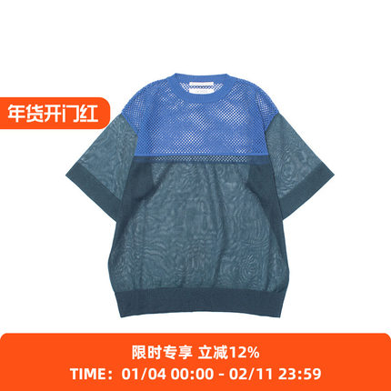 F/CE SHEER AND MESH KNIT 超轻量和纸混纺网眼圆领短袖T恤