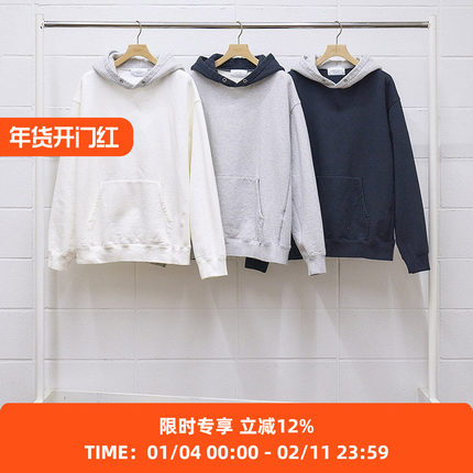 UNUSED NO.101 复古水洗拼色连帽卫衣 拼接宽松帽衫 日本制