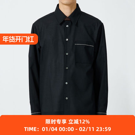 Irenisa EMBROIDERY BOXY SHIRT 羊毛混纺面料垂坠长袖衬衫