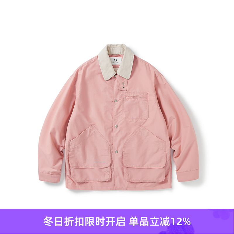 WHEELS and WIND 男女中性款防泼水猎装夹克 灯芯绒翻领拼接外套