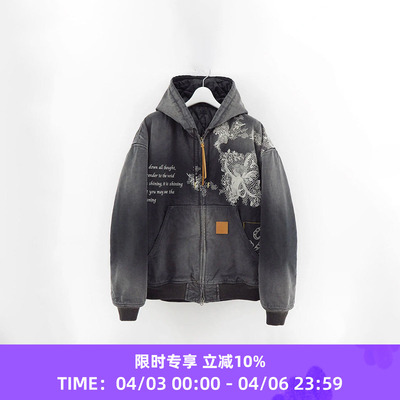 KHOKI Vintage effect embroidered 复古水洗拼接刺绣外套