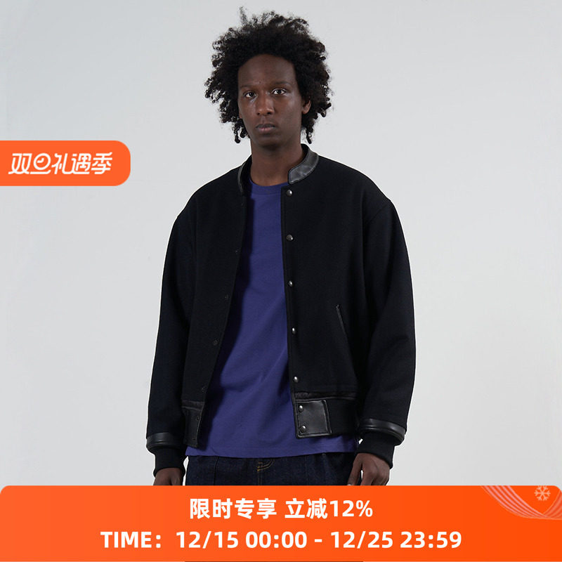 YOKE羊毛拼接棒球夹克外套