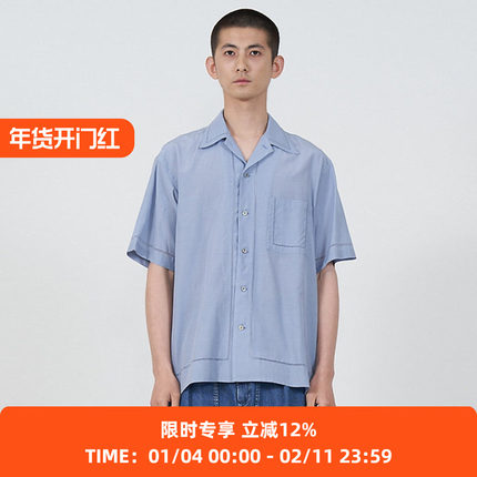 YOKE EMBROIDAREY OPEN COLLAR SHIRT 有机棉丝混纺休闲短袖衬衫