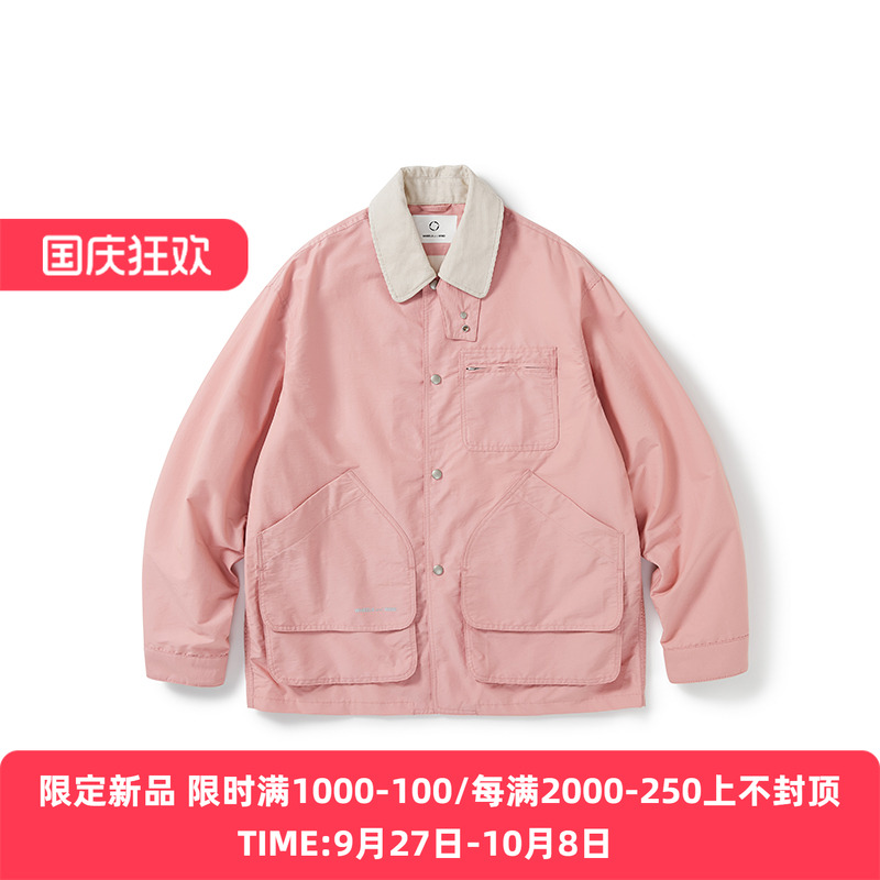 WHEELS and WIND 男女中性款防泼水猎装夹克 灯芯绒翻领拼接外套