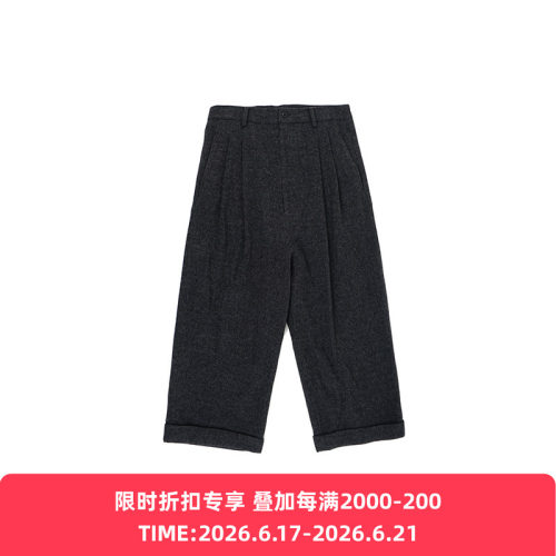 YOKO SAKAMOTO DOUBLE PLEATED CROPPED 羊毛羊绒混纺阔腿裤