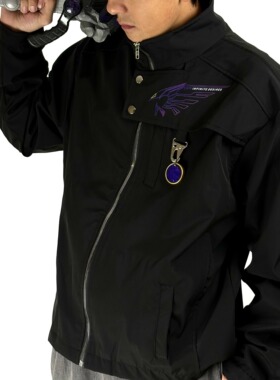 恐龙联组紫色不对称机能防风外套夹克