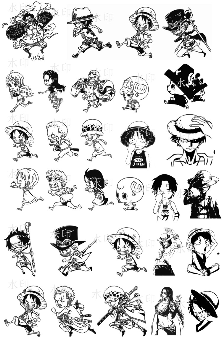 动漫 海贼王纹身贴 路飞 onepiece防水包邮素描男女脸贴