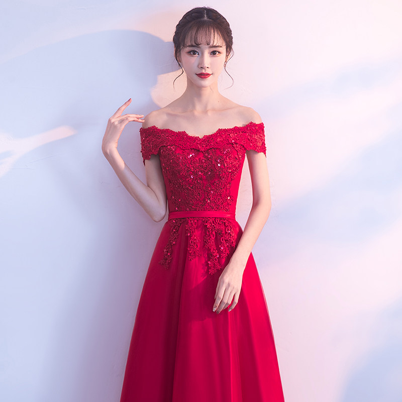 新娘敬酒服2021新款秋冬季性感一字肩长款显瘦大码结婚晚礼服裙女在类目 女装/女士精品, 婚纱/旗袍/礼服, 礼服/晚装中 - 来自Buy2taobao.com提供专业的淘宝代购服务