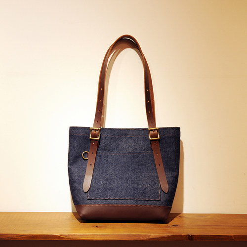 Fayestudio定制款复古英国重磅牛仔配小牛皮单肩托特包中性设计