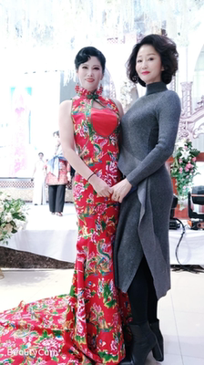 原创凤凰花布摄影修身风连衣裙