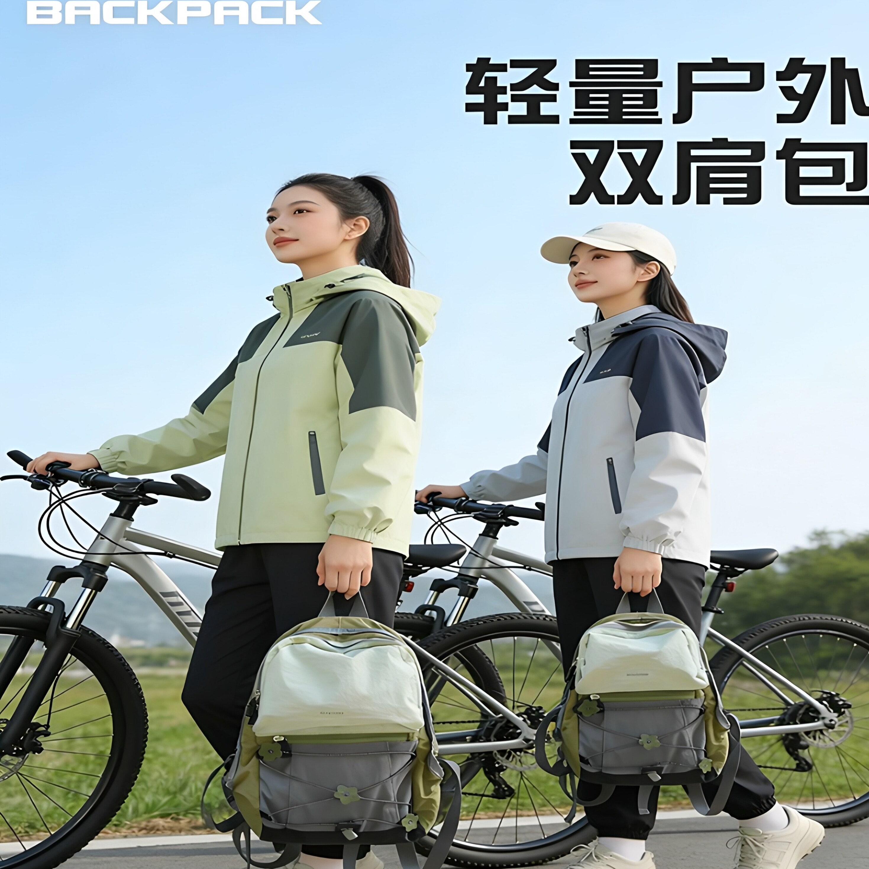 旅行户外女士双肩包轻便撞色情侣登山背包个性交叉绳运动健身书包