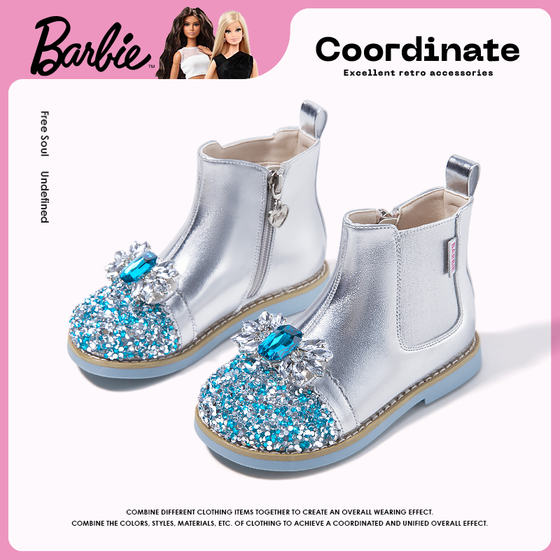 芭比女童秋冬女童水晶公主短靴