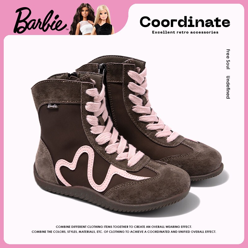 芭比童鞋女童靴子2025新款秋冬拳击鞋冬季加绒运动鞋短靴儿童棉鞋