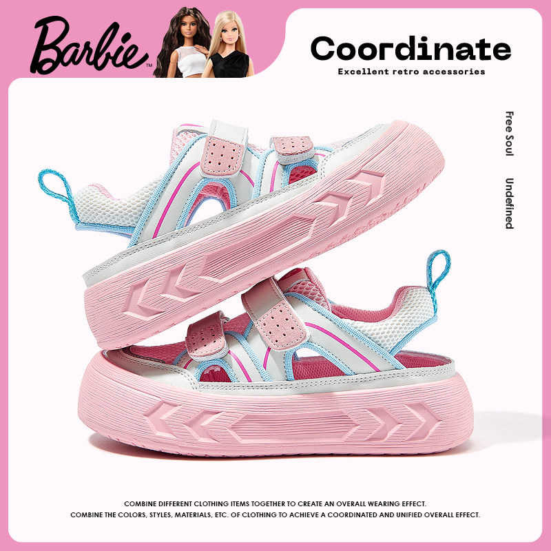 芭比童鞋女童凉鞋2026新款夏季透气网面小女孩运动凉鞋儿童框子鞋