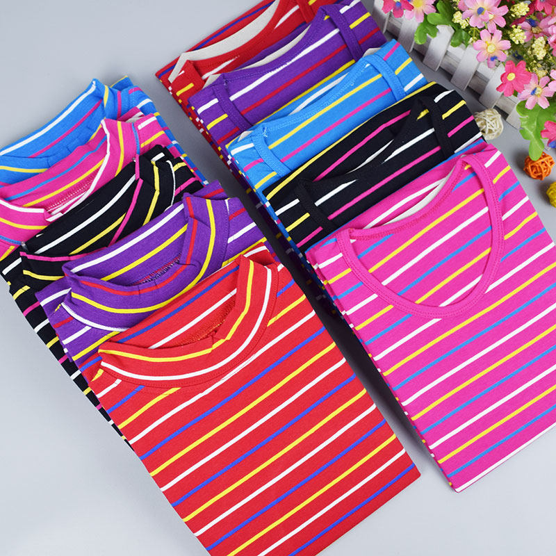 中青年女士宽松纯棉保暖内衣修身美体条纹秋衣薄款全棉上衣打底衫