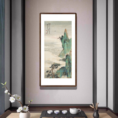 祁昆《金碧青绿山水轴》国画新中式竖版装饰画客厅办公室风景挂画
