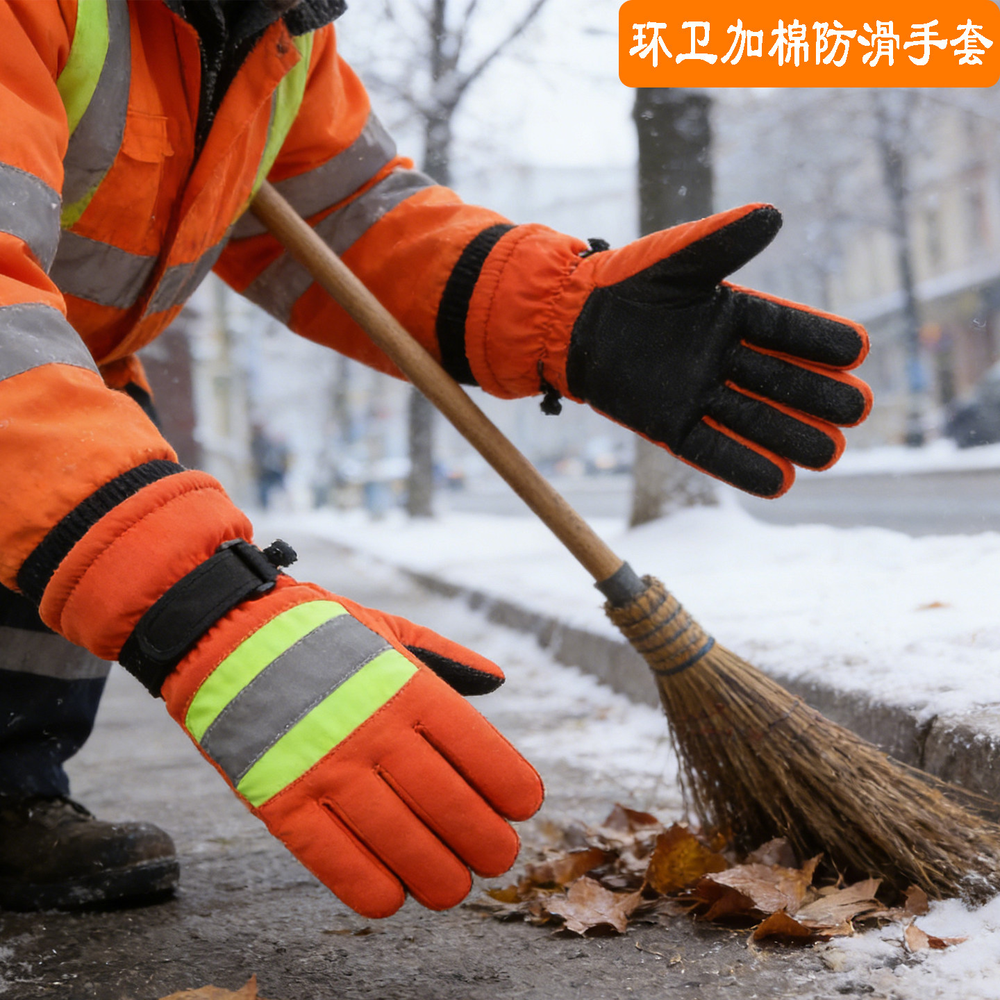冬季环卫工人保暖棉手套反光冷库铁路加厚防水防寒加绒劳保棉手套