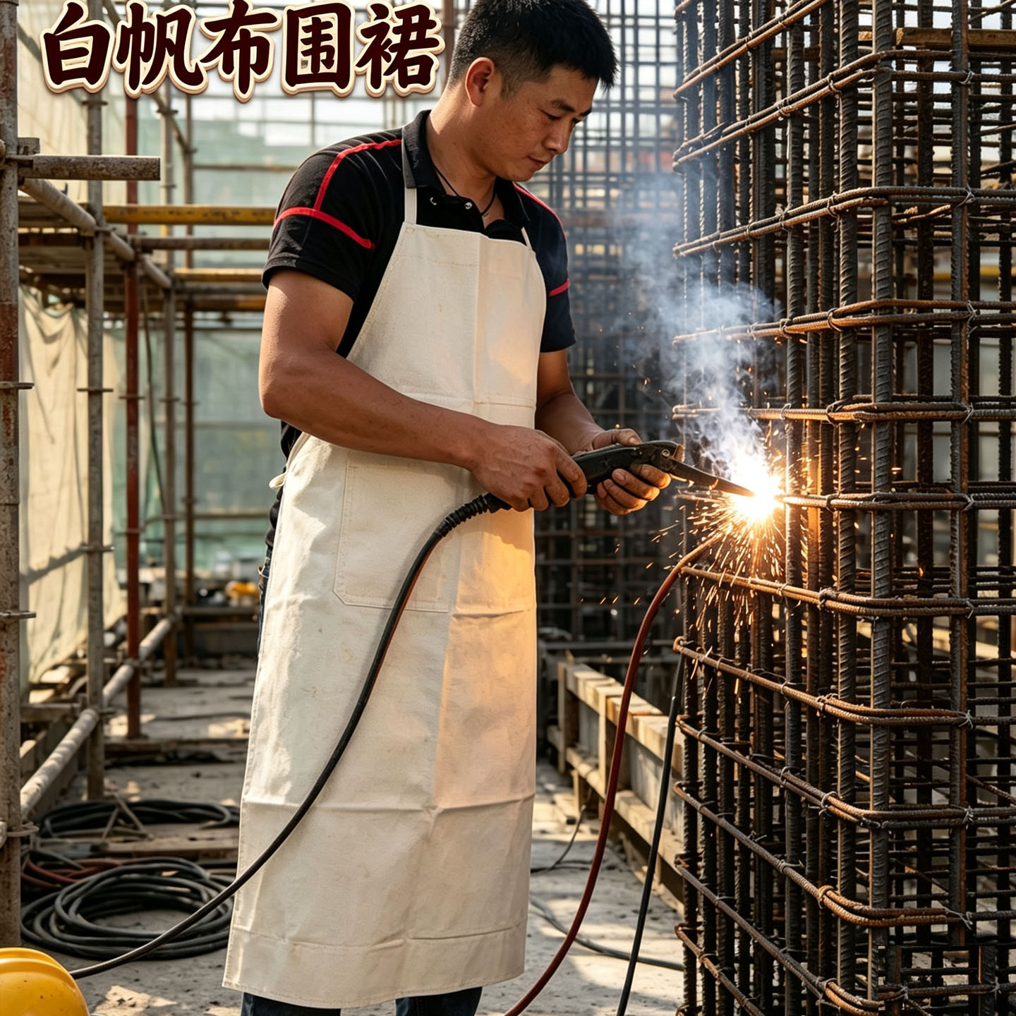 劳保白帆布围裙4*4 帆布棉帆布围裙电焊围裙焊工焊接耐用隔热围裙