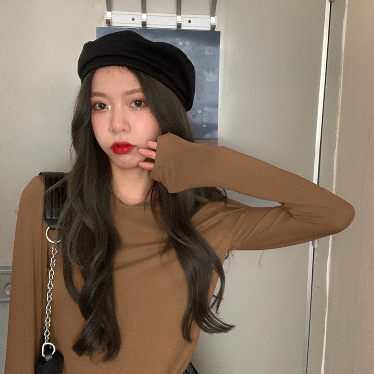 Real price real shot ~ new solid color simple round neck, multi wear, long sleeve backing, with T-shirt inside